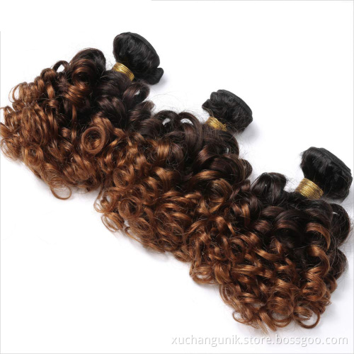 Uniky Factory Price Human Hair Bundles 1B/4/30 Colored Hair Bundles With Closure Bouncy Curly Hair Weaving For All Women